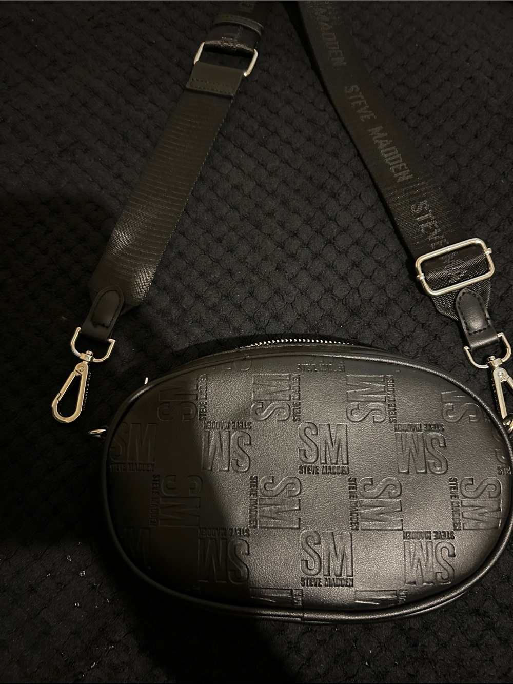 Steve Madden Black Embossed SM Logo Belt Bag
